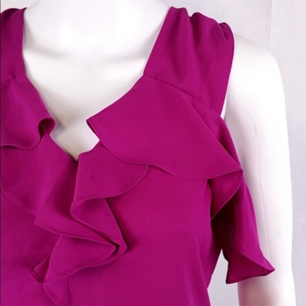 Express V Neck Ruffle Top Magenta M - Picture 6 of 10
